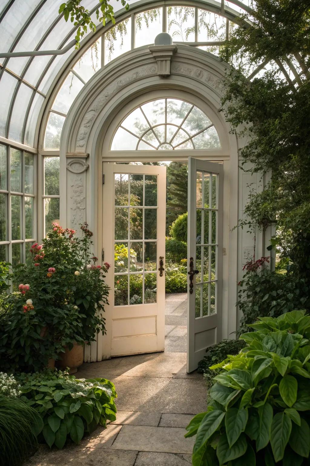 Add elegance with an arched frame greenhouse door.