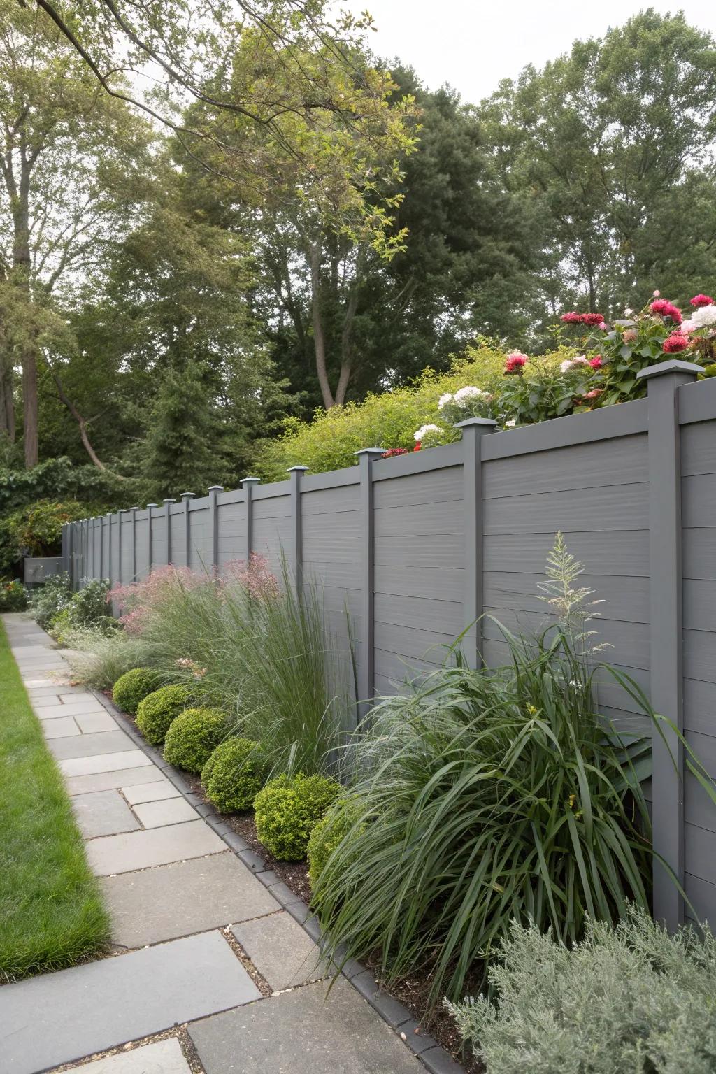 Achieve privacy with tall and elegant grey fencing.