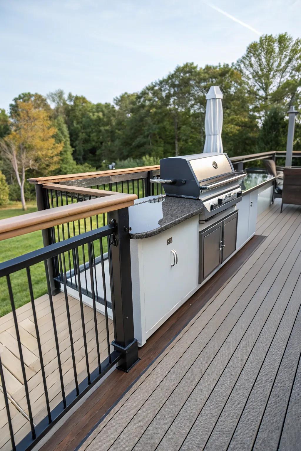 A convenient cocktail rail running along the deck's edge.