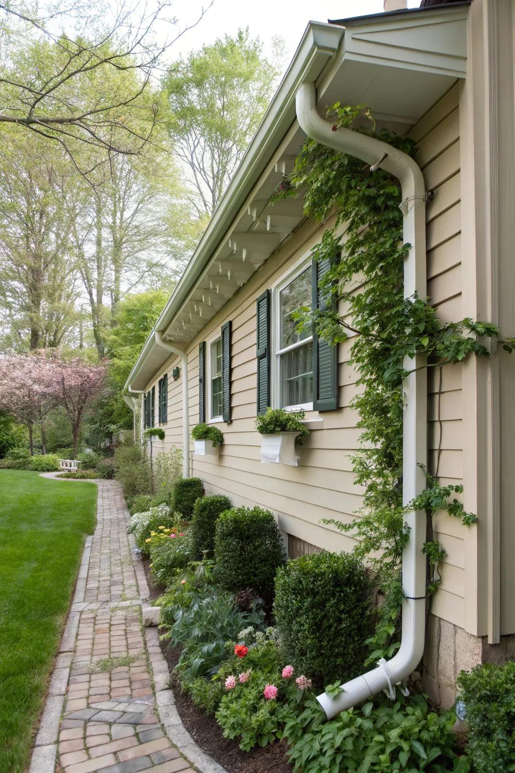 Hidden downspouts: Blending functionality with natural beauty.