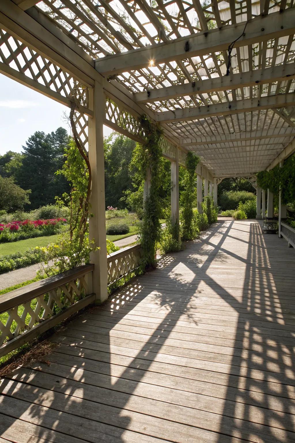 Trellis patterns that bring artful shadows to your deck setting.
