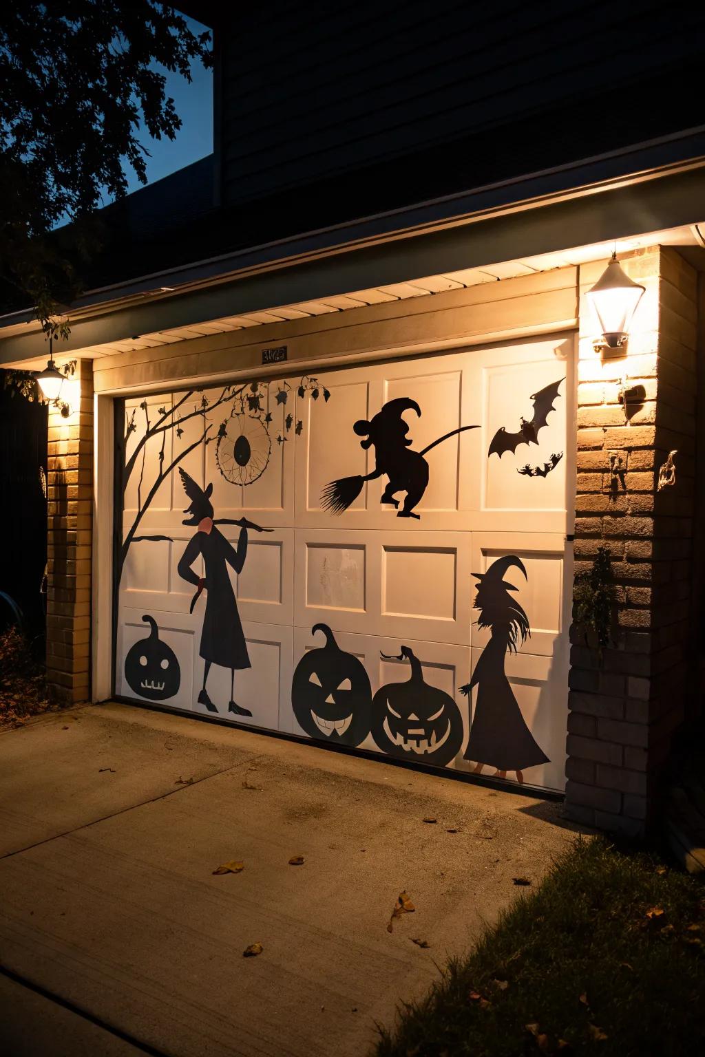 Create a chilling atmosphere with shadow displays on your garage door.