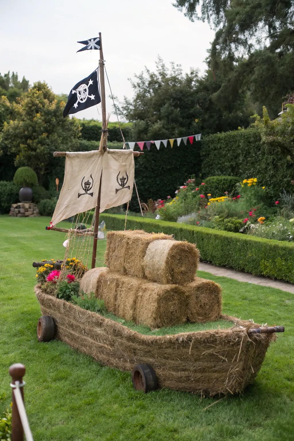 Set sail on a pirate adventure with this hay bale transformation.