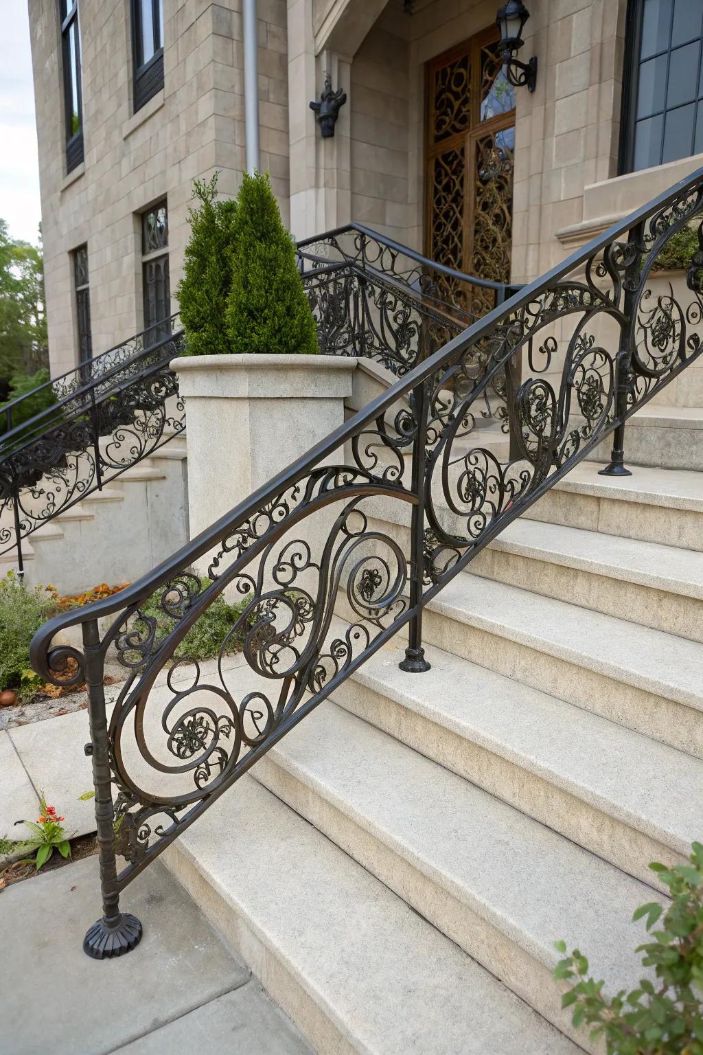 Artistic metalwork handrails make a bold statement.