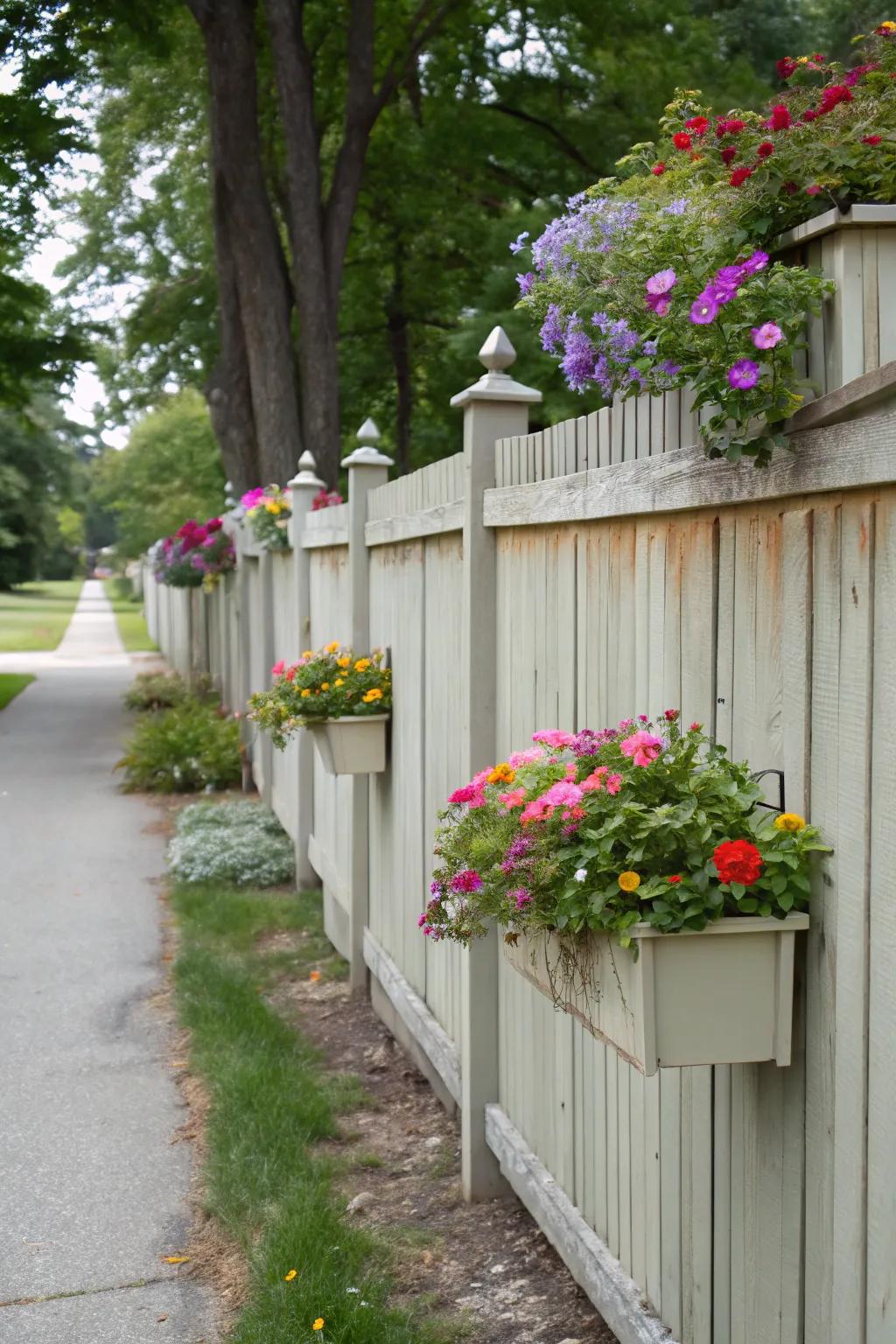 Add life to your fence with beautiful planters.