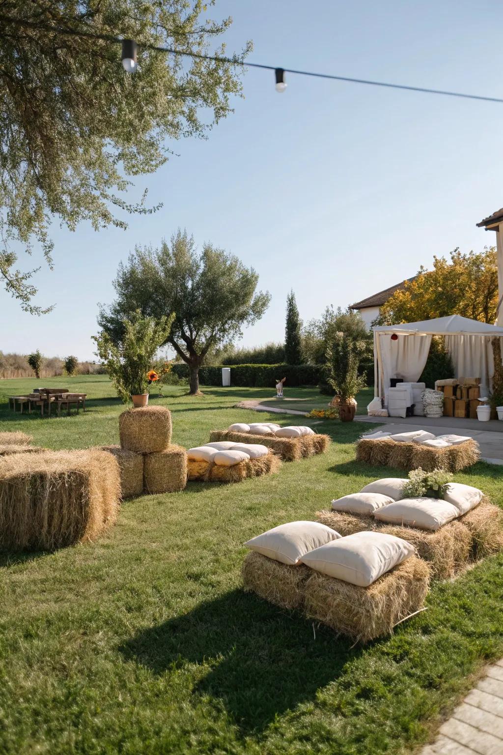 Hay bales provide a rustic, eerie feel to your Halloween setup.