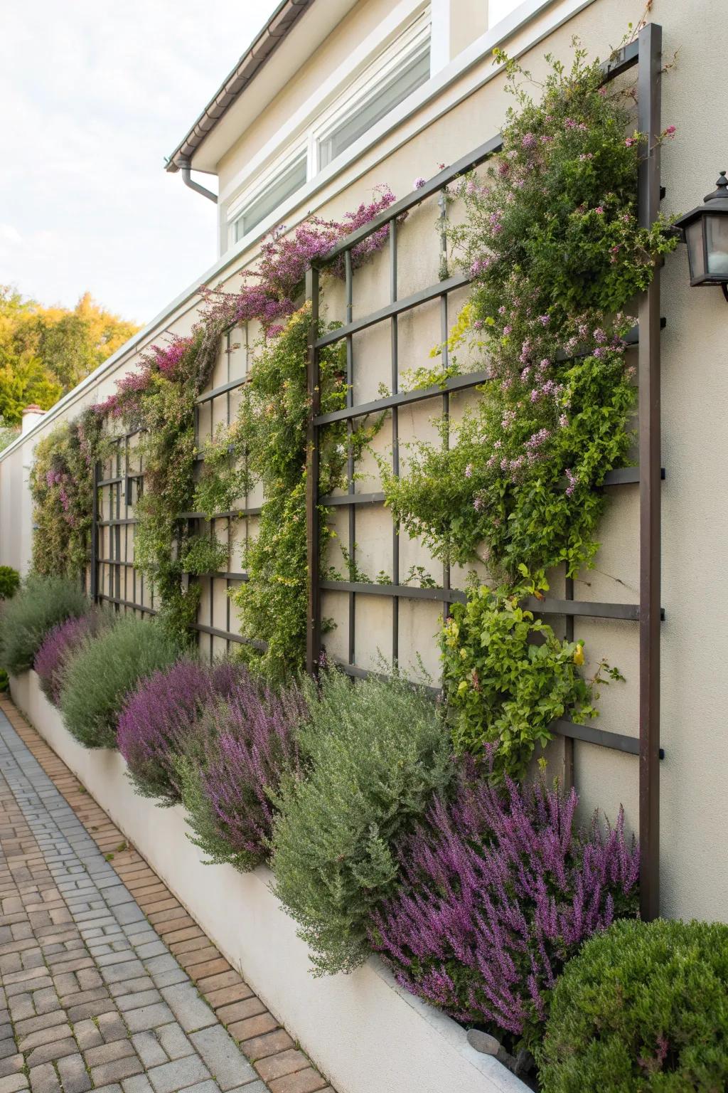 Vertical gardening with heathers for added dimension.