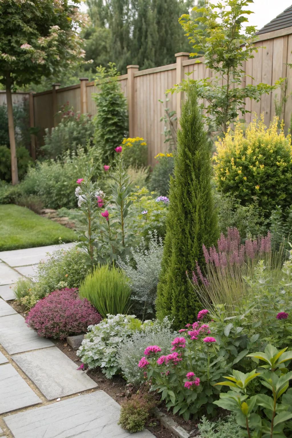 Layered planting tricks the eye into seeing more space.