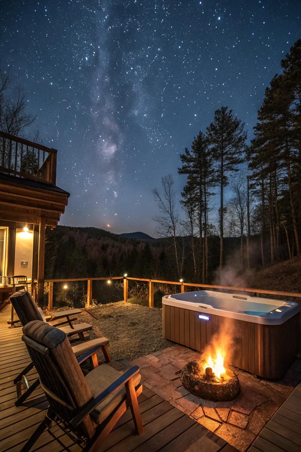 A fire pit adds warmth and comfort to your hot tub setting.