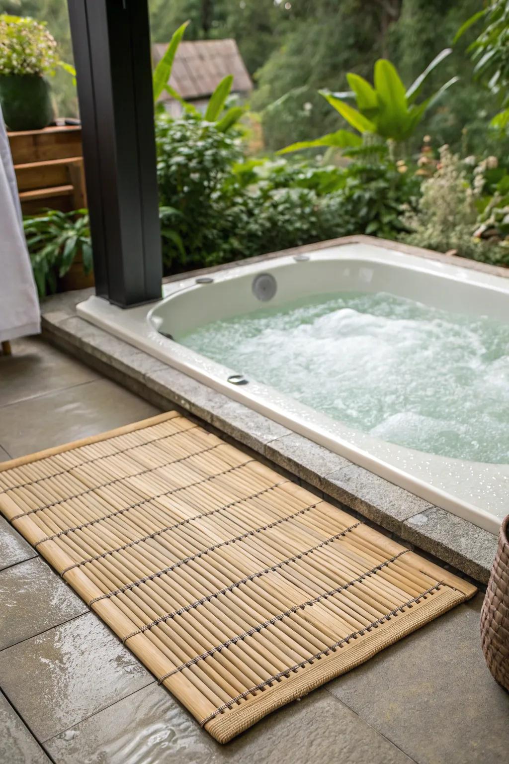 Step safely and stylishly with a bamboo bath mat.