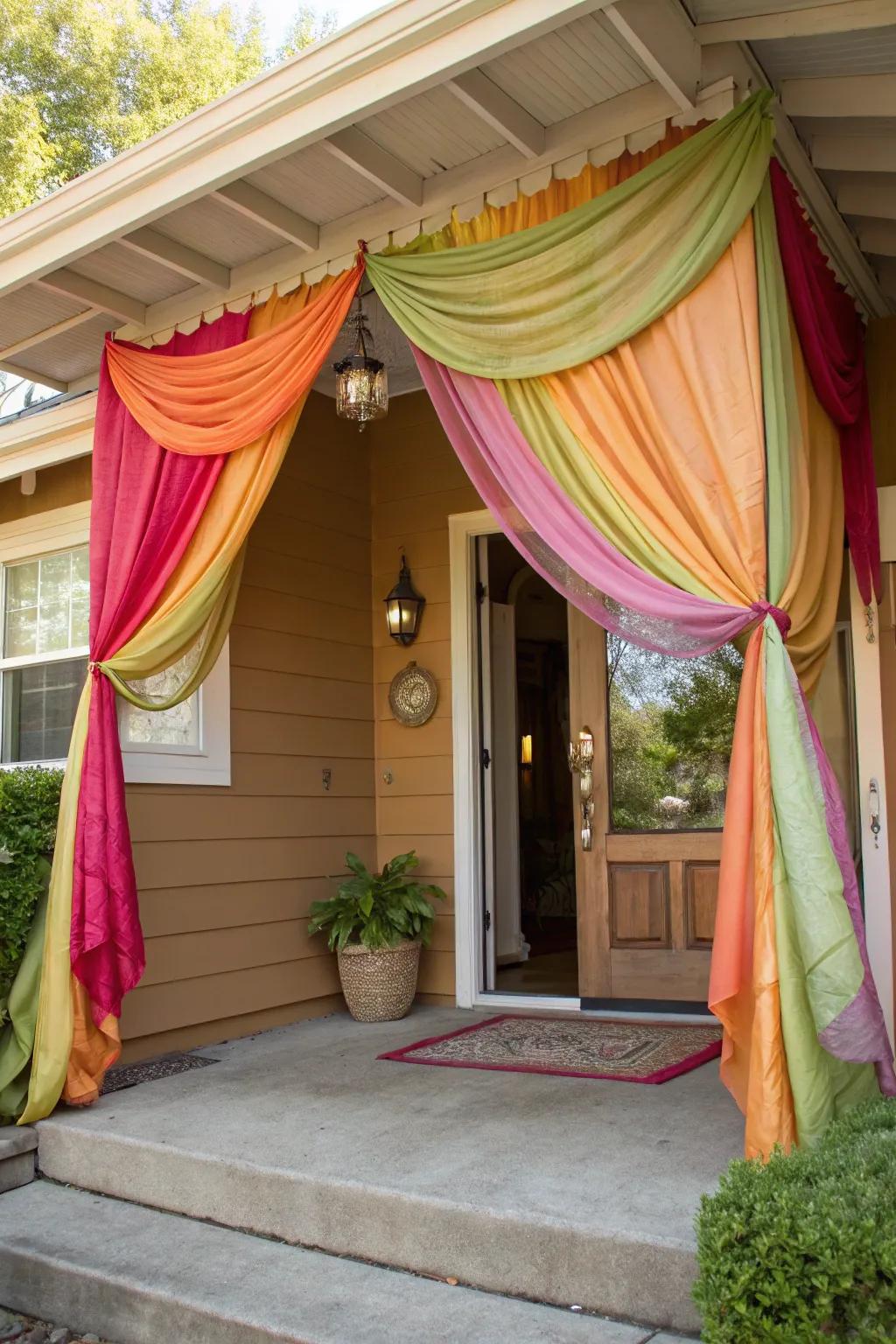 A fabric awning that adds a pop of color and charm.