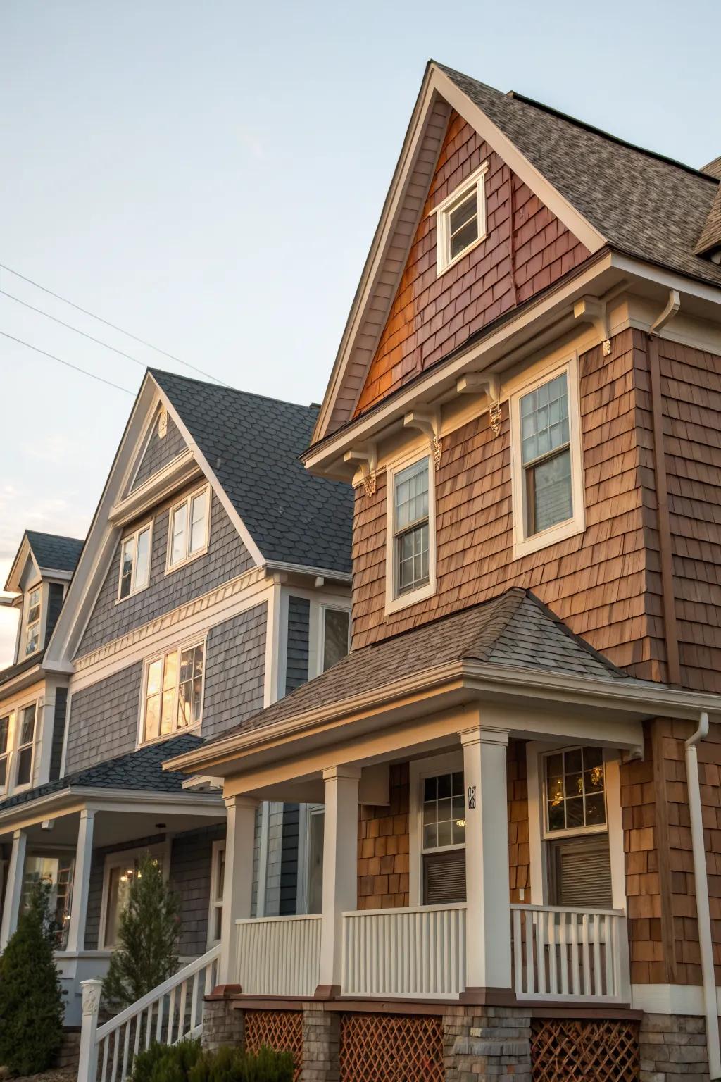Textures create depth and interest in siding design.