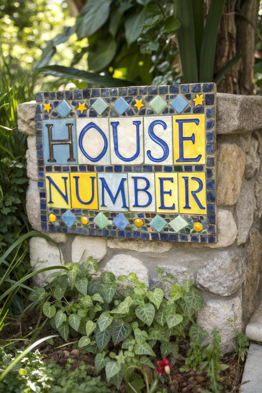 Mosaic signs add artistic flair.