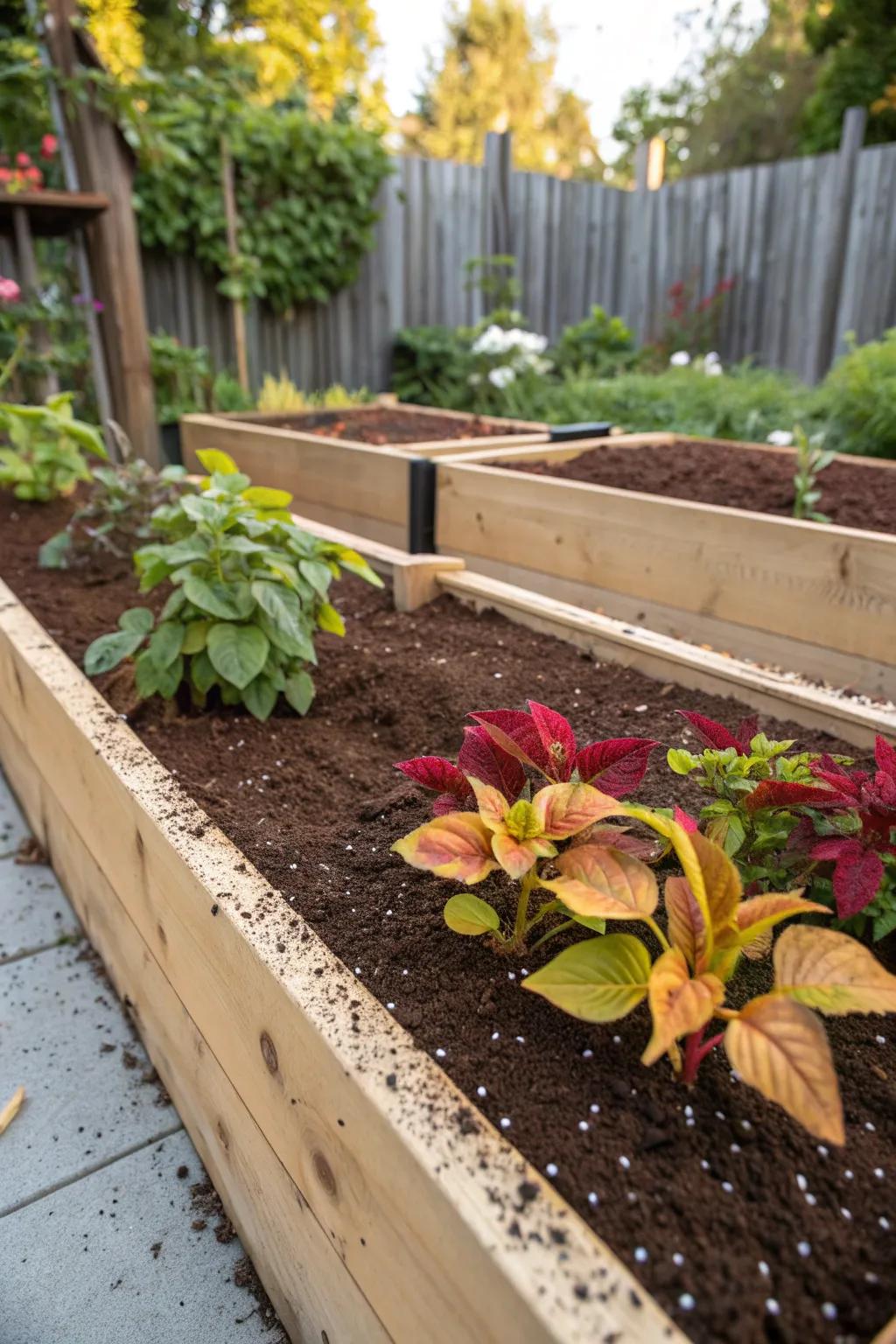 Coffee grounds enriching and protecting a garden bed.