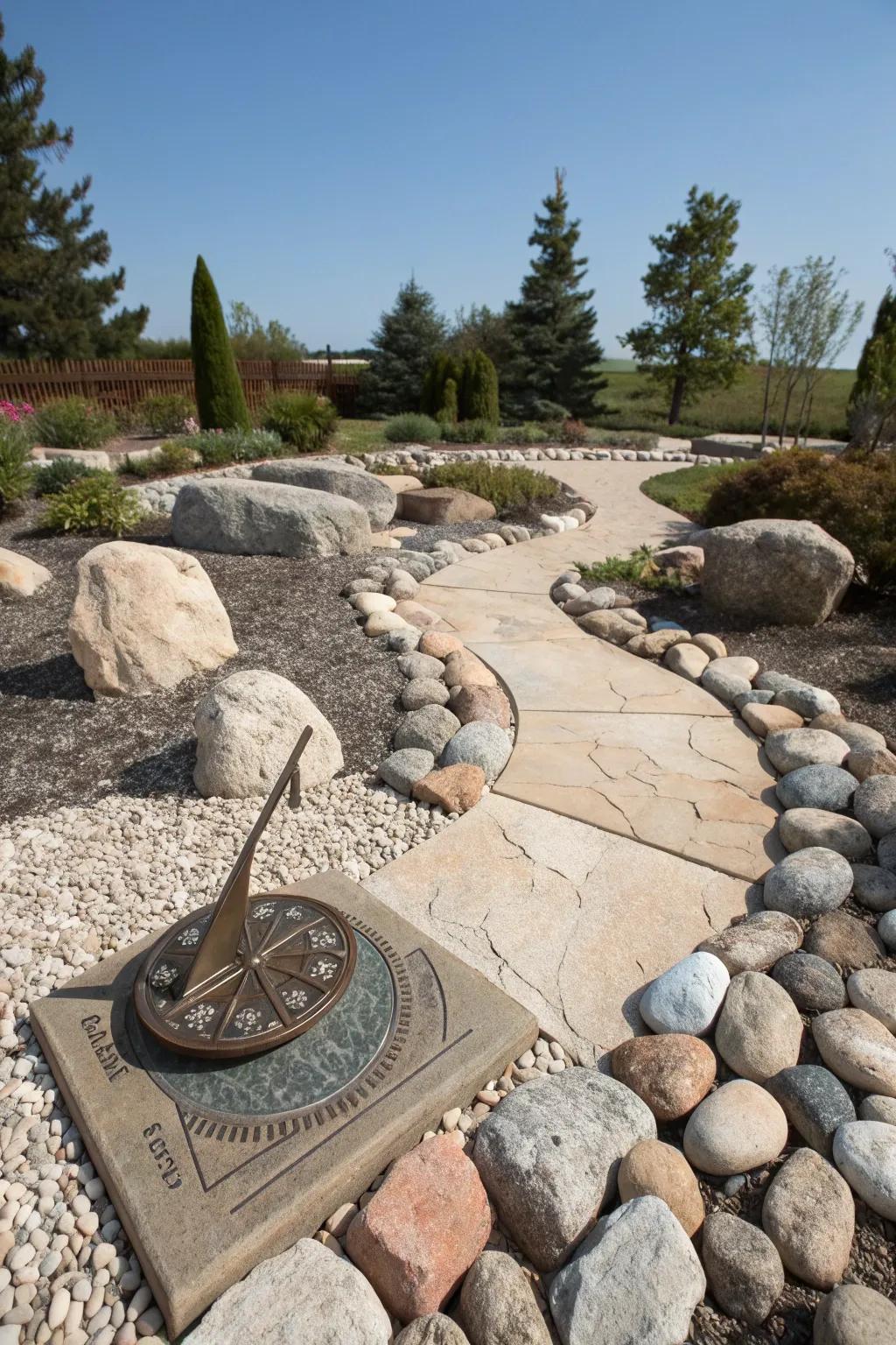 A classic sundial adds elegance and functionality to the garden.
