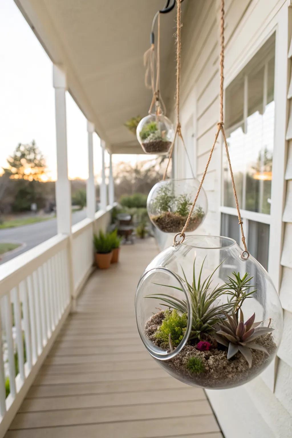 Glass terrariums offer a minimalist, elegant touch for plant display.