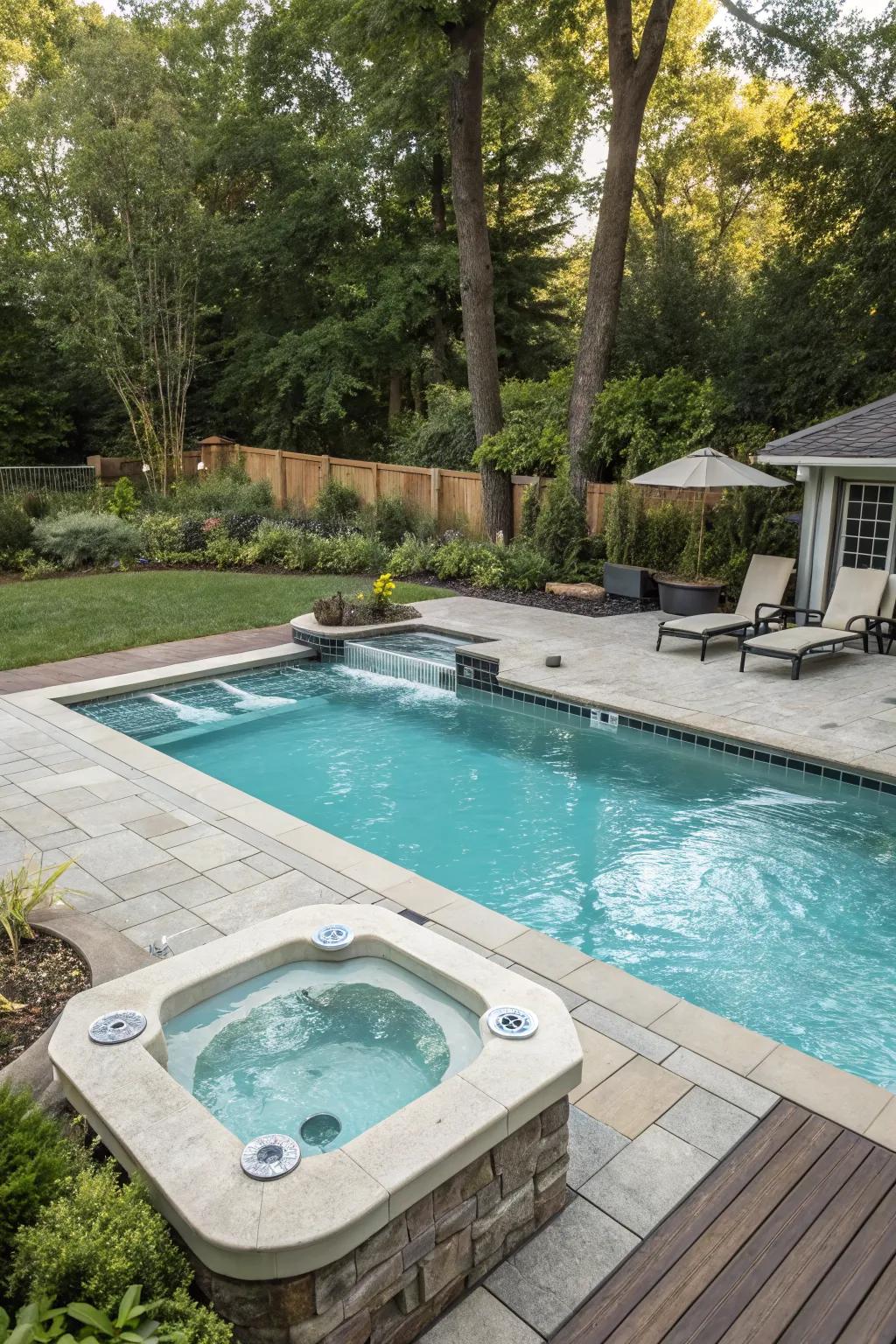 An integrated hot tub adds a touch of luxury to your pool area.