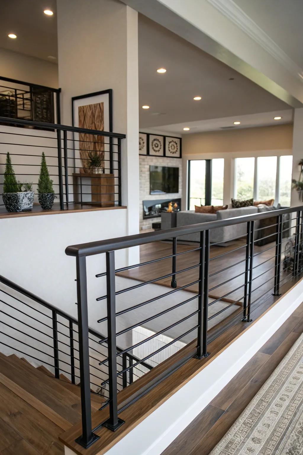 Black railings create a bold statement, perfect for adding drama and elegance.