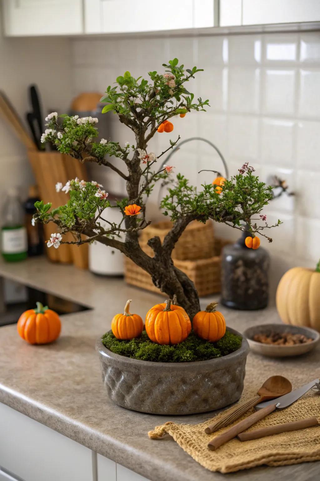 Seasonal flair with a decorated jade bonsai.