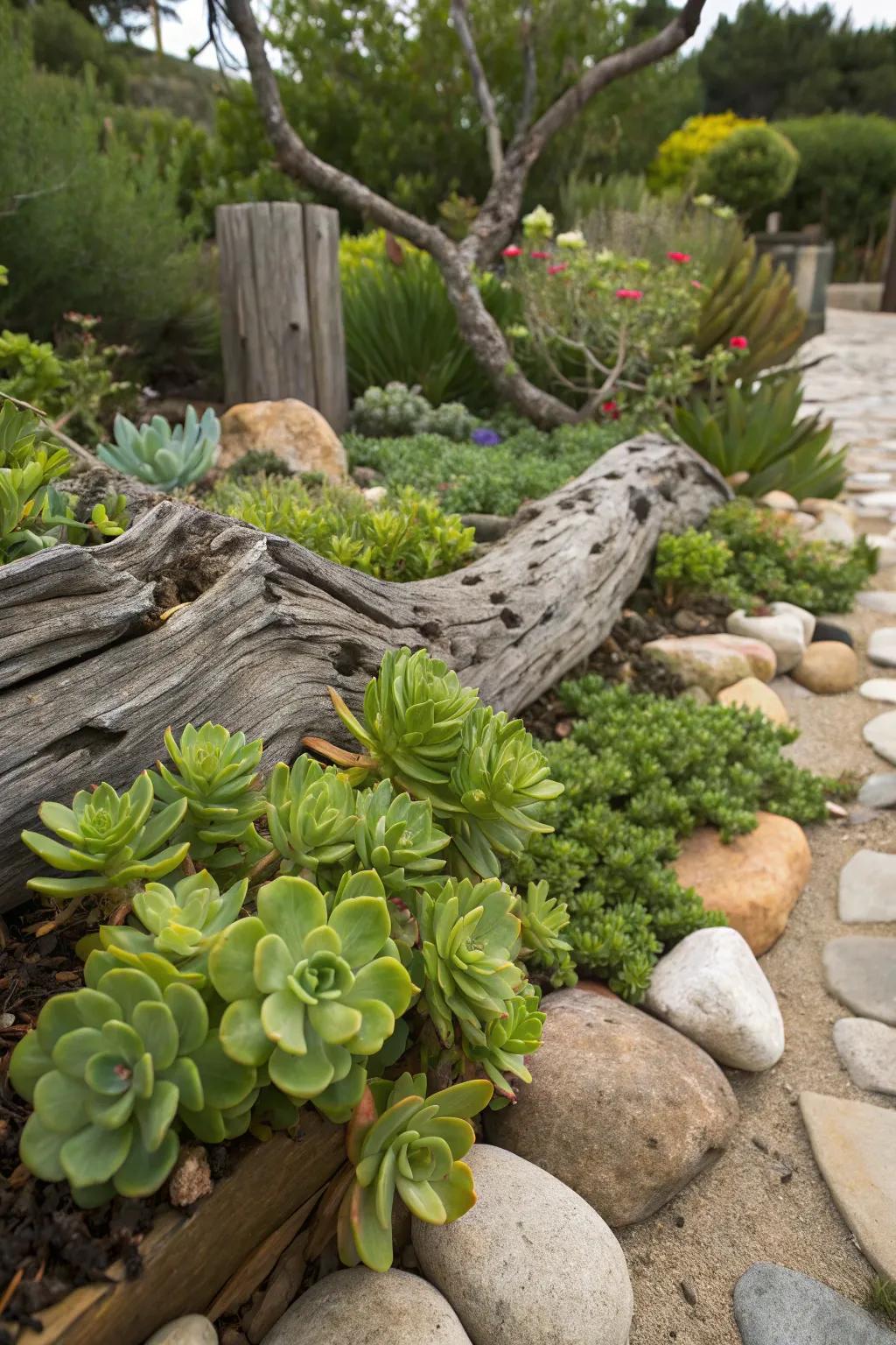 Integrate jade plants naturally for a seamless garden look.