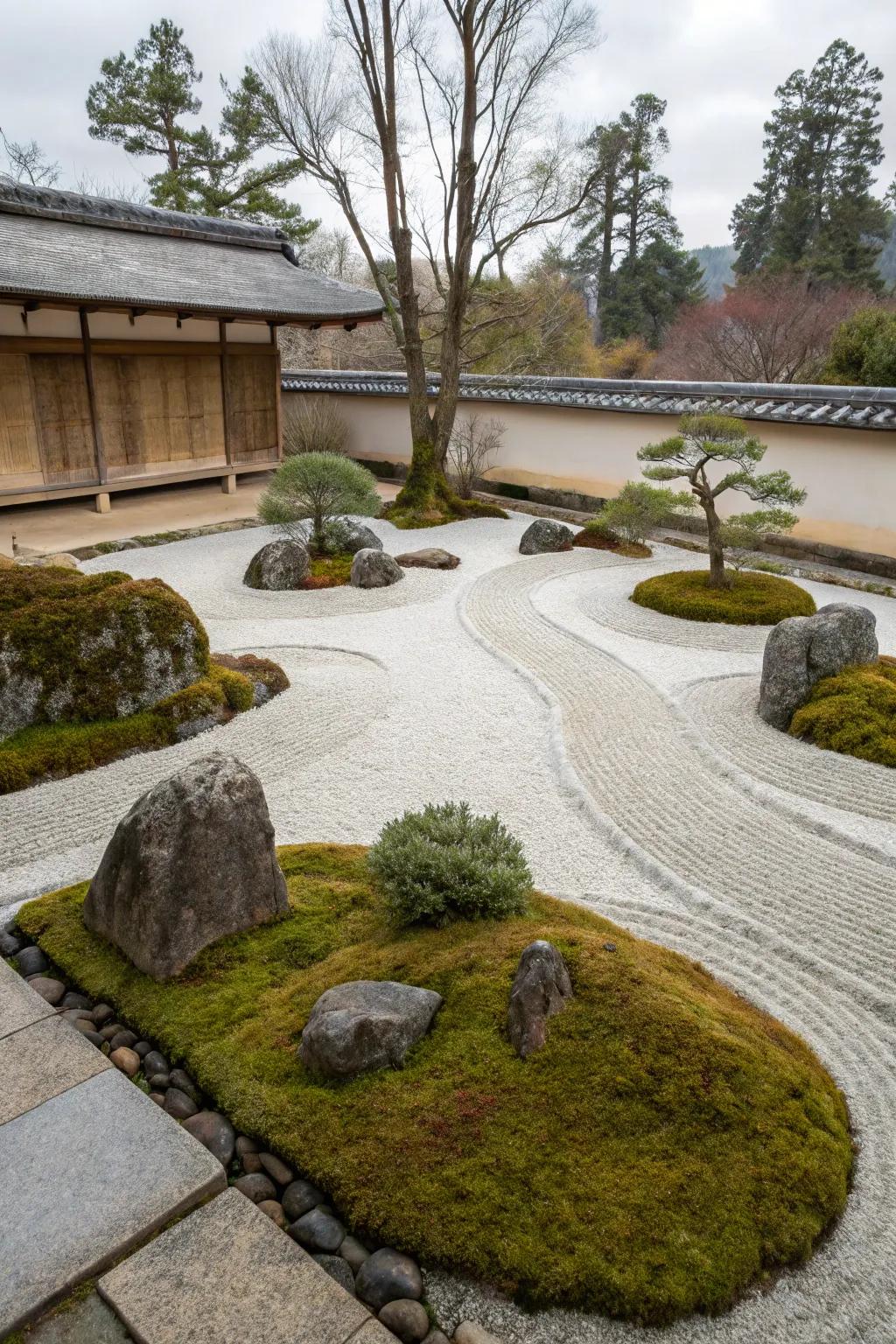 A minimalist approach enhances the garden's harmony.