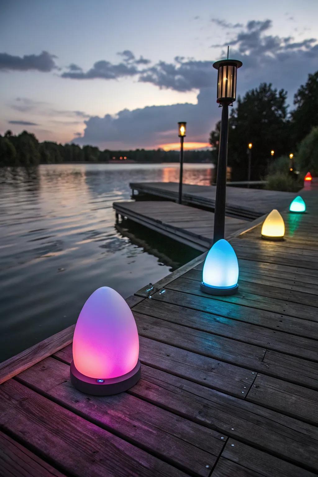 Color-changing LEDs bring a playful and dynamic element to this dock.