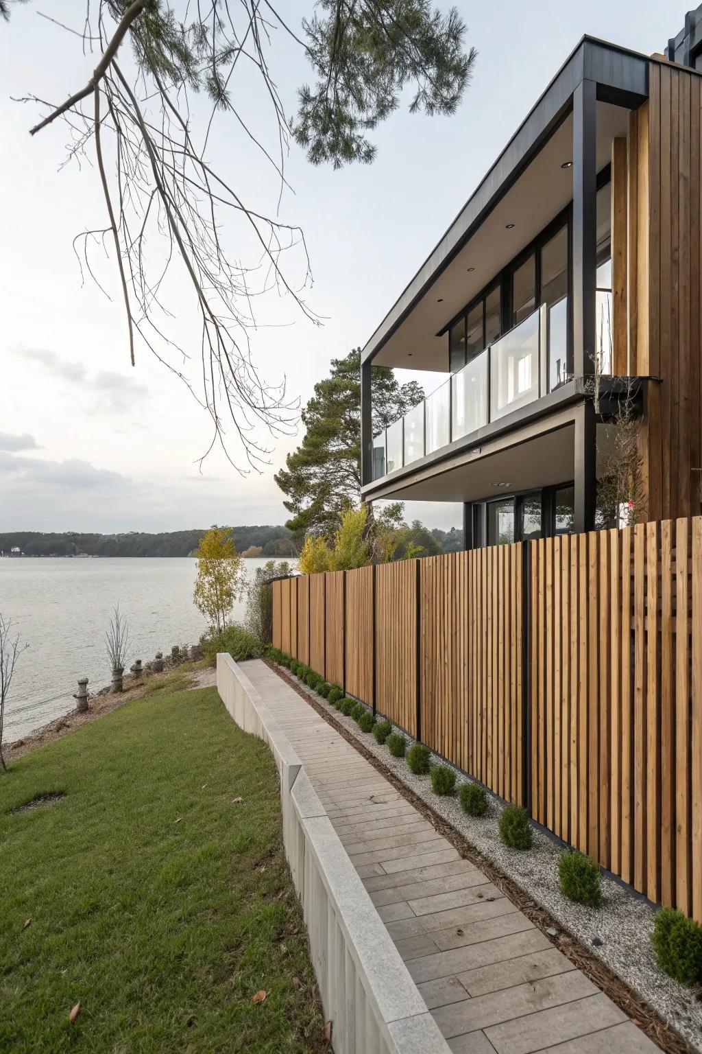 Modern vertical timber slats for a chic look.