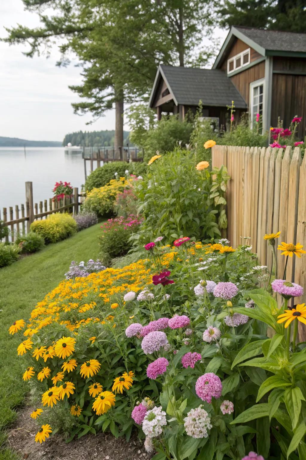 Colorful flowers add charm and allure to your lake house garden.