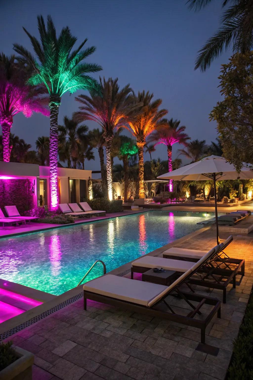 Colored lights add a playful and festive atmosphere.