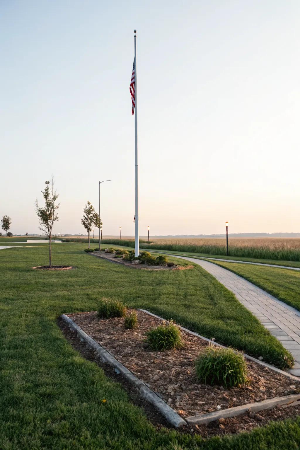 A minimalist approach provides a sleek and modern flagpole setting.