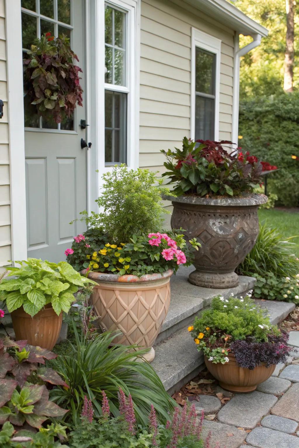 Decorative pots bring seasonal flexibility.