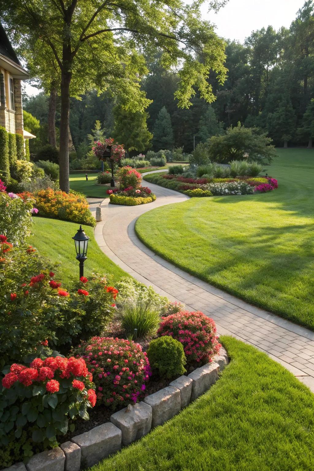 A lush lawn creates a serene and inviting front yard