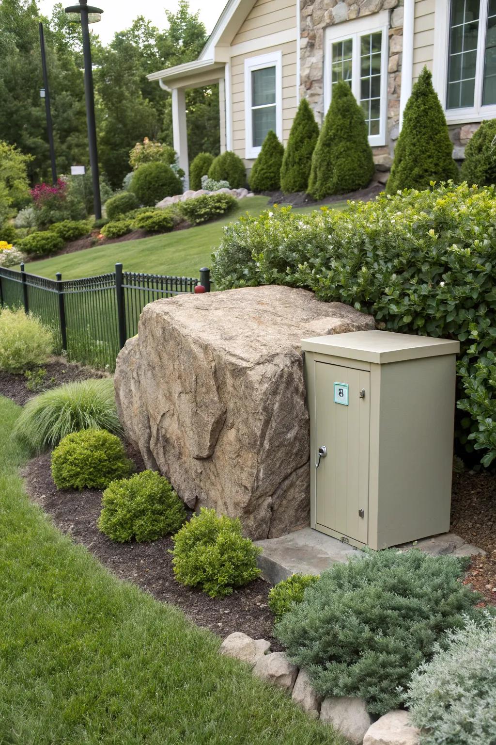 Faux rocks offer a seamless and natural way to conceal utility boxes.