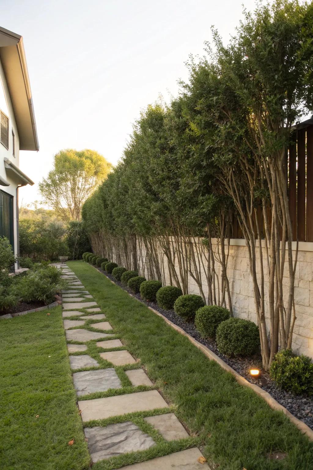 Define your garden spaces with Sky Pencil Holly dividers.