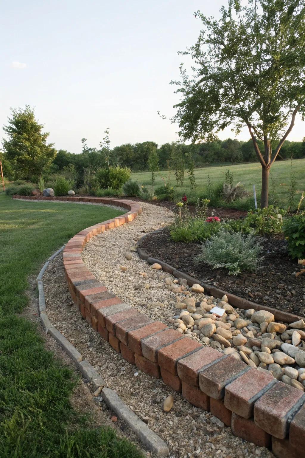 Enhance your garden's appearance with brick edging and ground cover.