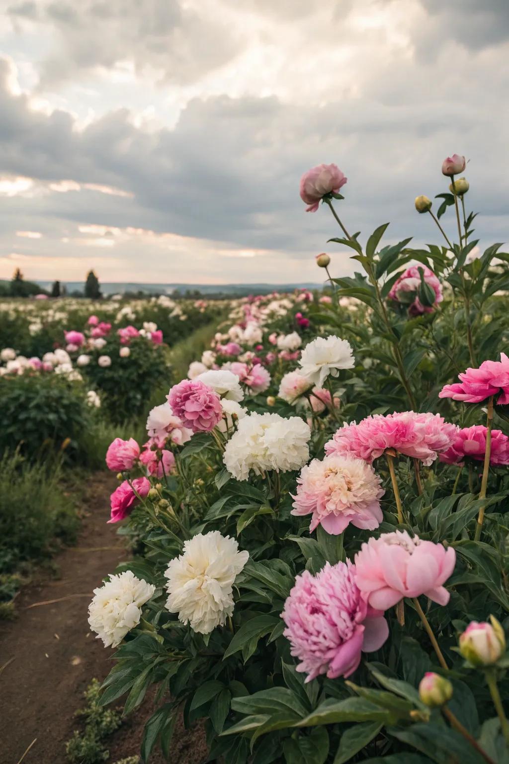 A breathtaking peony-only garden bed in full bloom.