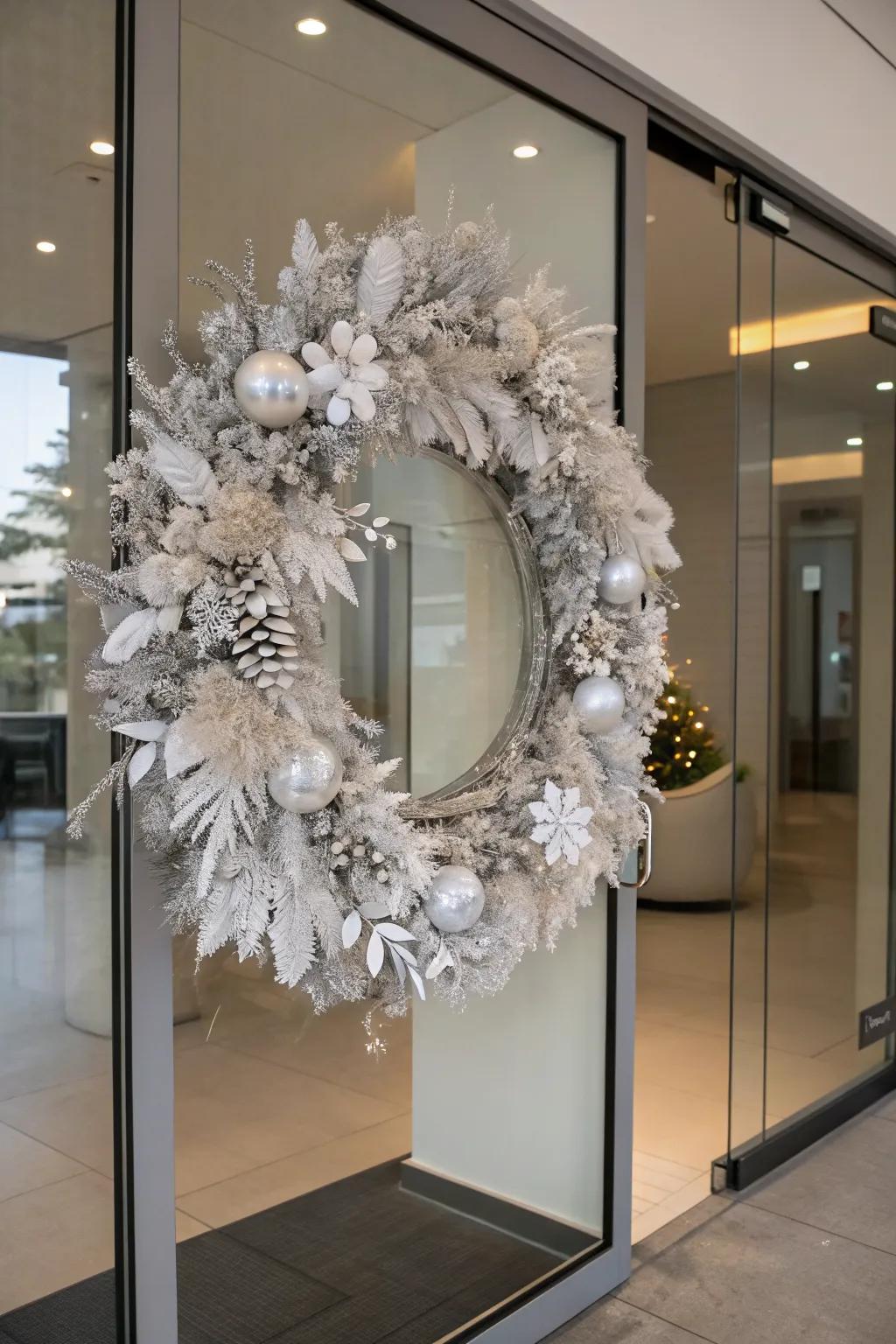 Monochrome elegance gives this wreath a modern, sophisticated look.