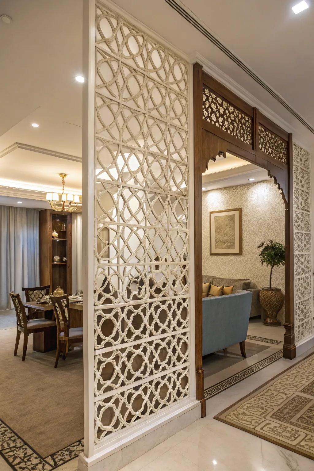 Lattice panels bring subtle texture and style indoors.