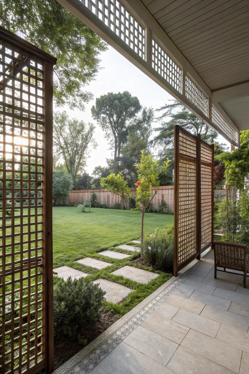 Wide lattice panels maintain openness while securing your space.