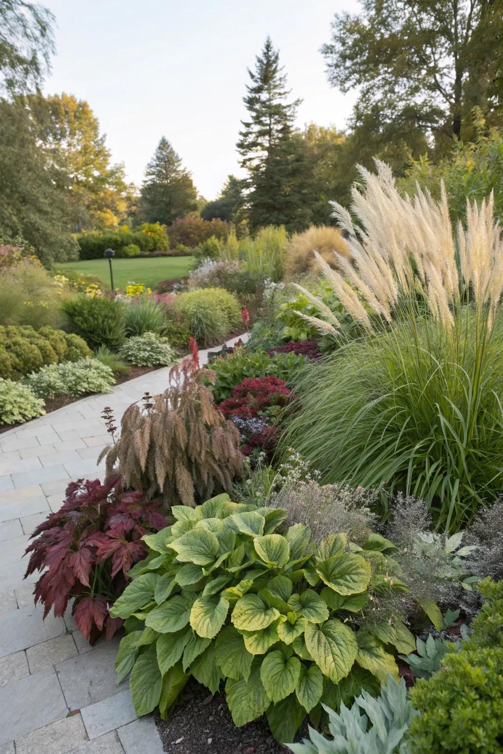 Contrasting textures add depth and intrigue to the garden.