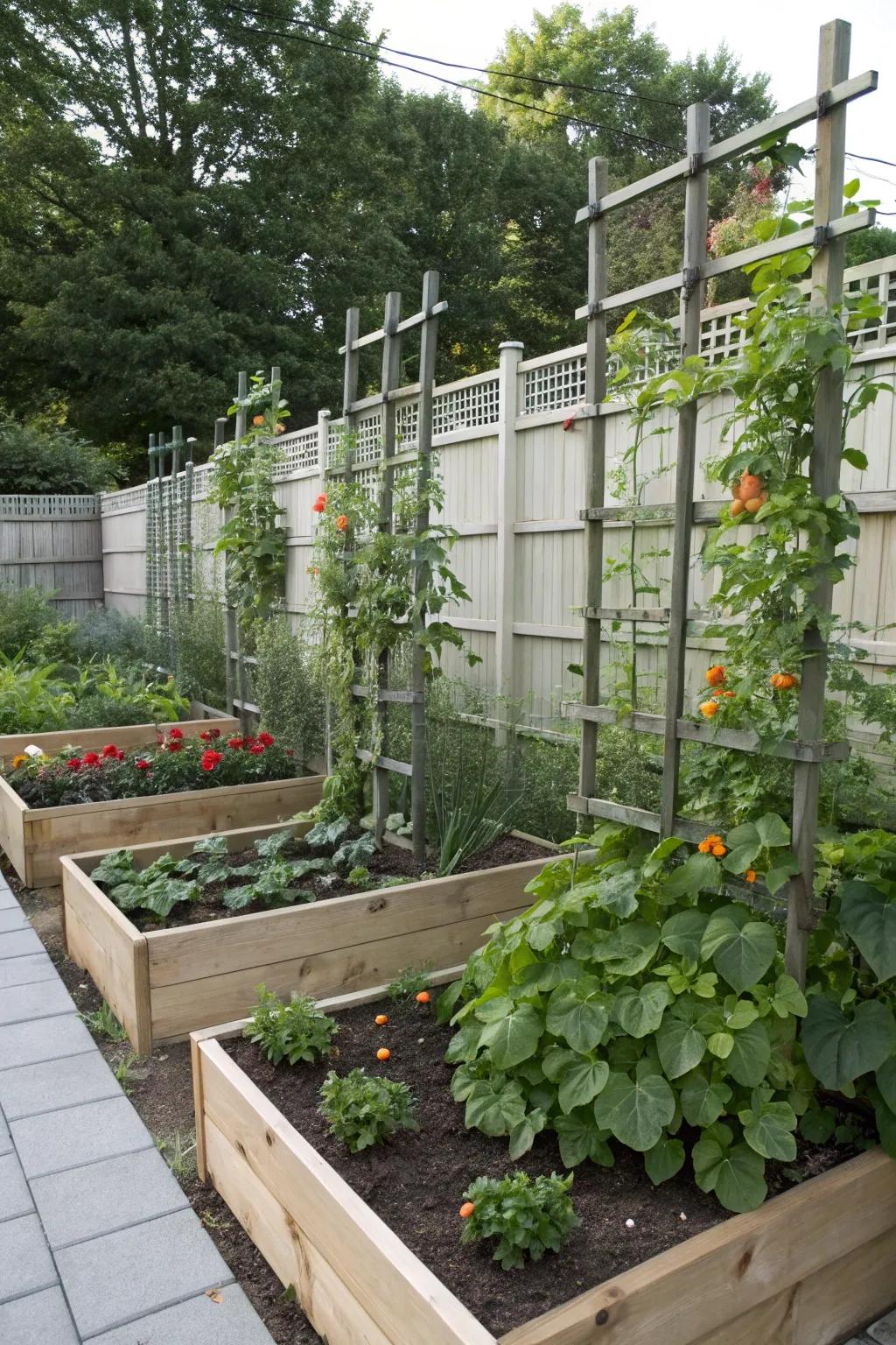 Maximize space with vertical garden beds.
