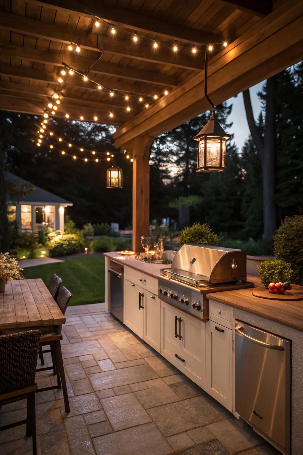 Ambient lighting creates a magical evening atmosphere.