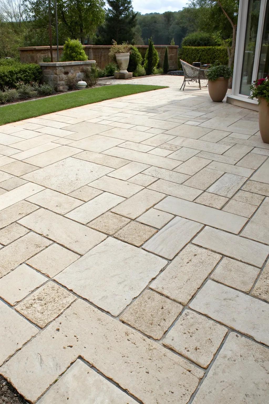 Unique laying patterns personalize your limestone patio.