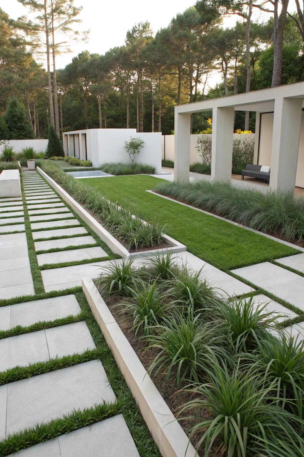 Liriope adding a modern touch to a contemporary garden.