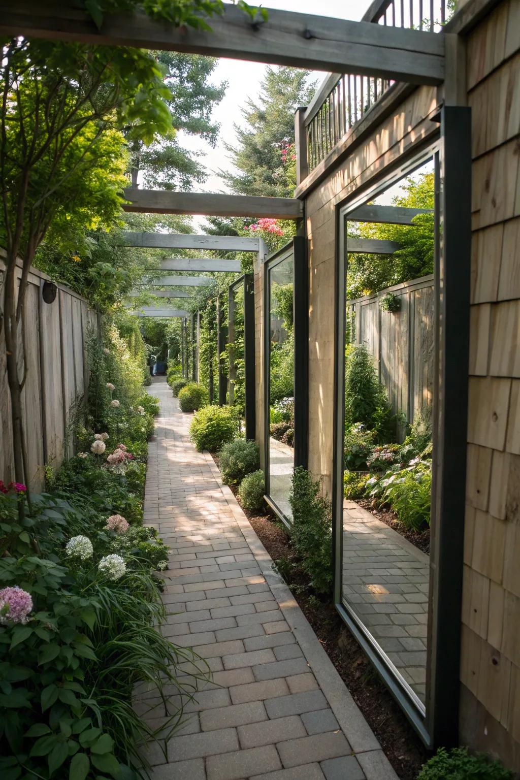 Garden mirrors create an illusion of space and reflect beautiful greenery.