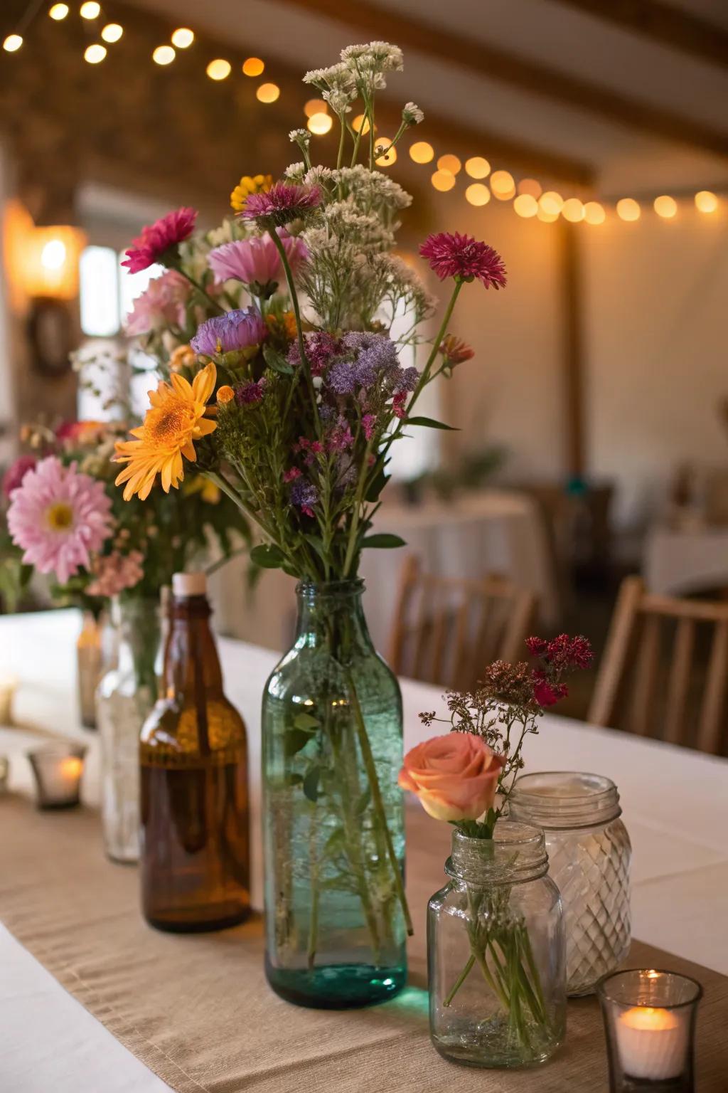 Repurpose household items like bottles and jars to save on decor.