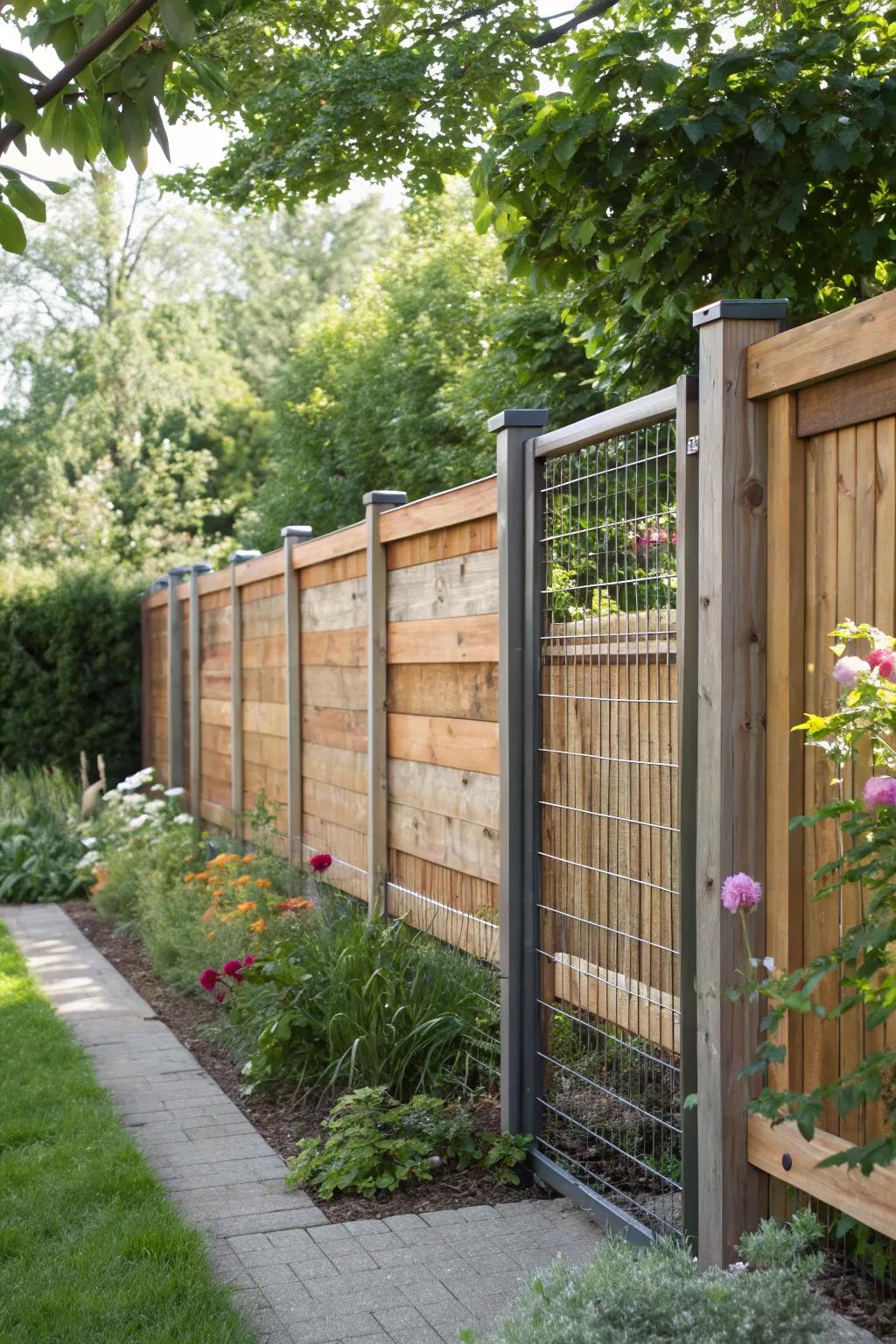 Mixed-material designs offer a custom and stylish garden boundary.