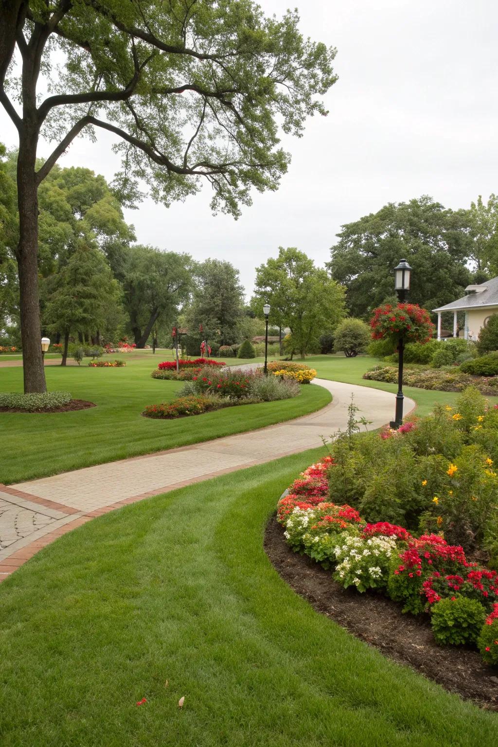 Open lawn areas balance the landscape and simplify mowing.