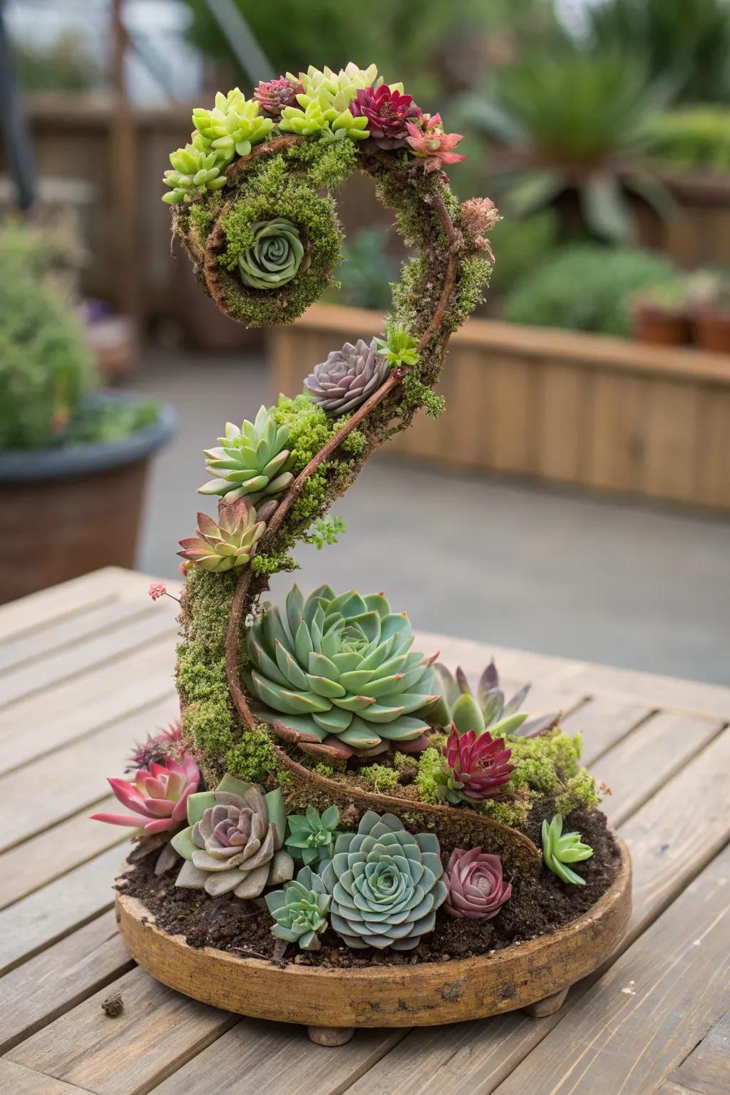 Succulent topiaries create striking, living sculptures.