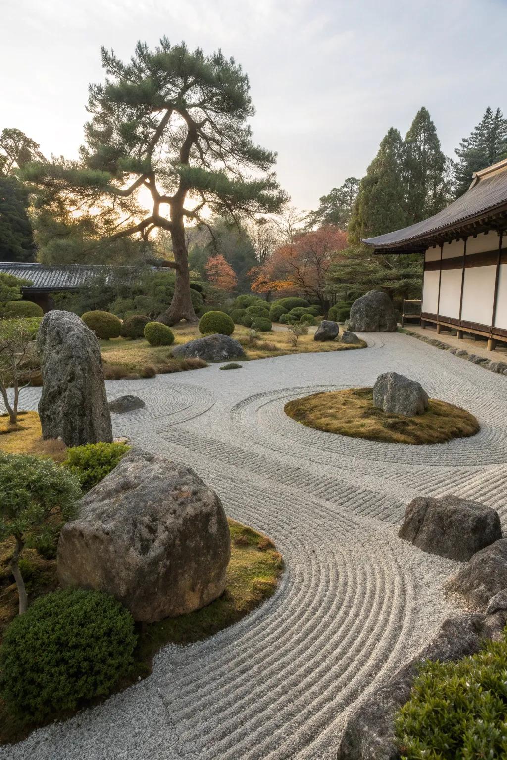 Dry gardens offer a peaceful, low-maintenance retreat.